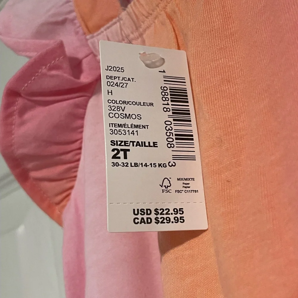 NWT The Children's Place Pink and Orange Ombre Ruffle Strap Dress - Picture 3 of 3